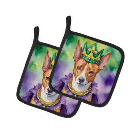 King of Mardi Gras Pair of Pot Holders (Dog Breed: Basenji 4729, size: 7.5HX7.5W)
