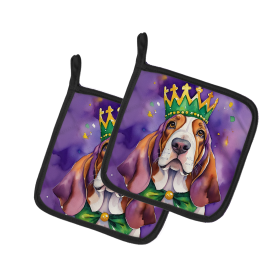 King of Mardi Gras Pair of Pot Holders (Dog Breed: Basset Hound 4730, size: 7.5HX7.5W)