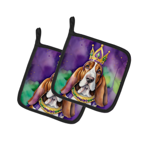 King of Mardi Gras Pair of Pot Holders (Dog Breed: Basset Hound 4731, size: 7.5HX7.5W)