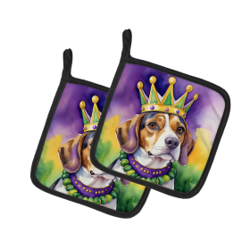 King of Mardi Gras Pair of Pot Holders (Dog Breed: Beagle 4732, size: 7.5HX7.5W)