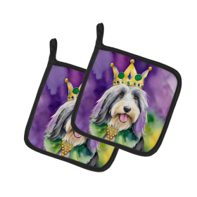 King of Mardi Gras Pair of Pot Holders (Dog Breed: Bearded Collie 4733, size: 7.5HX7.5W)