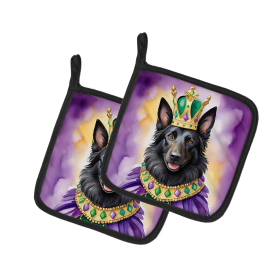 King of Mardi Gras Pair of Pot Holders (Dog Breed: Belgian Sheepdog 4736, size: 7.5HX7.5W)