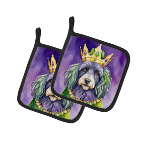 King of Mardi Gras Pair of Pot Holders (Dog Breed: Bergamasco Sheepdog 4738, size: 7.5HX7.5W)