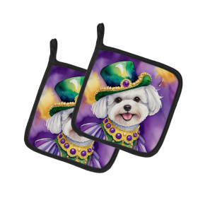 King of Mardi Gras Pair of Pot Holders (Dog Breed: Bichon Frise 4741, size: 7.5HX7.5W)