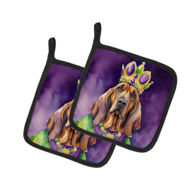 King of Mardi Gras Pair of Pot Holders (Dog Breed: Bloodhound 4743, size: 7.5HX7.5W)