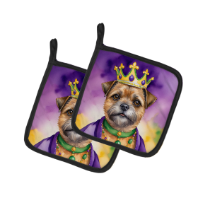 King of Mardi Gras Pair of Pot Holders (Dog Breed: Border Terrier 4746, size: 7.5HX7.5W)
