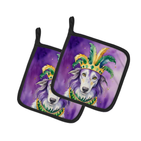 King of Mardi Gras Pair of Pot Holders (Dog Breed: Borzoi 4747, size: 7.5HX7.5W)