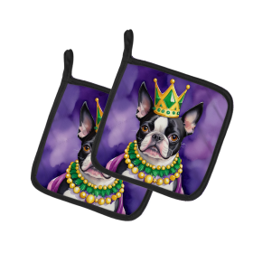 King of Mardi Gras Pair of Pot Holders (Dog Breed: Boston Terrier 4748, size: 7.5HX7.5W)