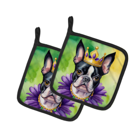 King of Mardi Gras Pair of Pot Holders (Dog Breed: Boston Terrier 4749, size: 7.5HX7.5W)