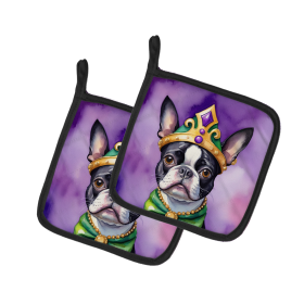 King of Mardi Gras Pair of Pot Holders (Dog Breed: Boston Terrier 4750, size: 7.5HX7.5W)
