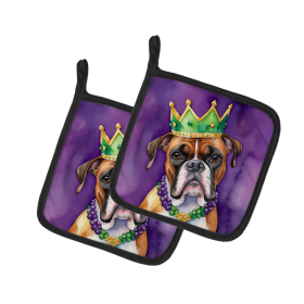 King of Mardi Gras Pair of Pot Holders (Dog Breed: Boxer 4751, size: 7.5HX7.5W)