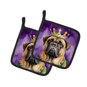 King of Mardi Gras Pair of Pot Holders (Dog Breed: Bullmastiff 4759, size: 7.5HX7.5W)
