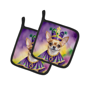 King of Mardi Gras Pair of Pot Holders (Dog Breed: Chihuahua 4767, size: 7.5HX7.5W)