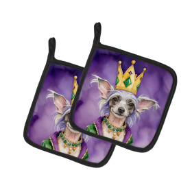 King of Mardi Gras Pair of Pot Holders (Dog Breed: Chinese Crested 4768, size: 7.5HX7.5W)