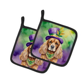 King of Mardi Gras Pair of Pot Holders (Dog Breed: Cocker Spaniel 4772, size: 7.5HX7.5W)