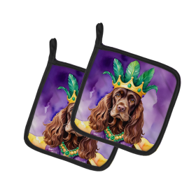 King of Mardi Gras Pair of Pot Holders (Dog Breed: Cocker Spaniel 4773, size: 7.5HX7.5W)
