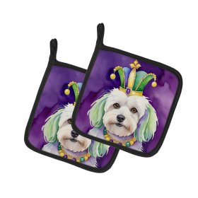 King of Mardi Gras Pair of Pot Holders (Dog Breed: Coton de Tulear 4775, size: 7.5HX7.5W)