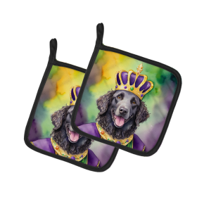 King of Mardi Gras Pair of Pot Holders (Dog Breed: Curly-Coated Retriever 4776, size: 7.5HX7.5W)