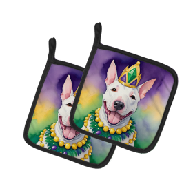 King of Mardi Gras Pair of Pot Holders (Dog Breed: English Bull Terrier 4782, size: 7.5HX7.5W)