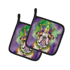 King of Mardi Gras Pair of Pot Holders (Dog Breed: English Bulldog 4783, size: 7.5HX7.5W)