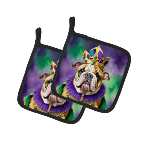 King of Mardi Gras Pair of Pot Holders (Dog Breed: English Bulldog 4784, size: 7.5HX7.5W)
