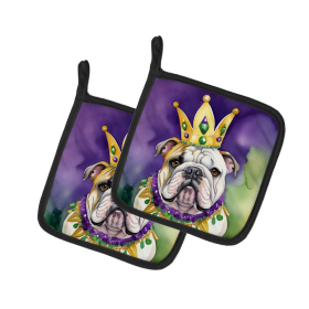 King of Mardi Gras Pair of Pot Holders (Dog Breed: English Bulldog 4785, size: 7.5HX7.5W)