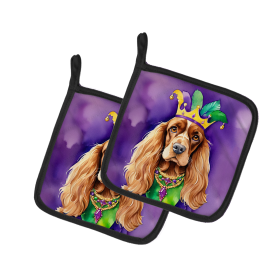 King of Mardi Gras Pair of Pot Holders (Dog Breed: English Cocker Spaniel 4786, size: 7.5HX7.5W)