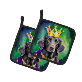King of Mardi Gras Pair of Pot Holders (Dog Breed: Flat-Coated Retriever 4791, size: 7.5HX7.5W)