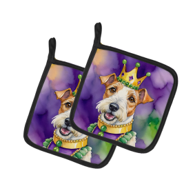 King of Mardi Gras Pair of Pot Holders (Dog Breed: Fox Terrier 4792, size: 7.5HX7.5W)