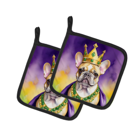 King of Mardi Gras Pair of Pot Holders (Dog Breed: French Bulldog 4793, size: 7.5HX7.5W)