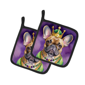 King of Mardi Gras Pair of Pot Holders (Dog Breed: French Bulldog 4794, size: 7.5HX7.5W)