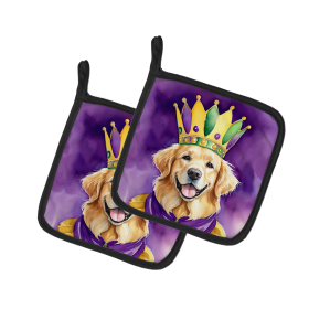 King of Mardi Gras Pair of Pot Holders (Dog Breed: Golden Retriever 4801, size: 7.5HX7.5W)