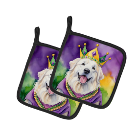 King of Mardi Gras Pair of Pot Holders (Dog Breed: Great Pyrenees 4807, size: 7.5HX7.5W)