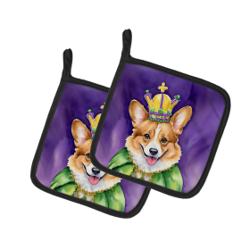 King of Mardi Gras Pair of Pot Holders (Dog Breed: Corgi 4850, size: 7.5HX7.5W)