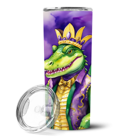 Mardi Gras 2024 Stainless Steel Skinny Tumbler (Design: Alligator 5216, size: 20 oz)