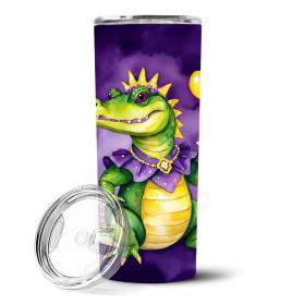 Mardi Gras 2024 Stainless Steel Skinny Tumbler (Design: Alligator 5218, size: 20 oz)