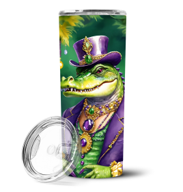 Mardi Gras 2024 Stainless Steel Skinny Tumbler (Design: Alligator 5219, size: 20 oz)
