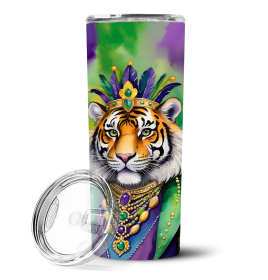 Mardi Gras 2024 Stainless Steel Skinny Tumbler (Design: Tiger 5249, size: 20 oz)