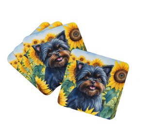 In Sunflowers Foam Coasters (Dog Breed: Affenpinscher 6000, size: 3.5)