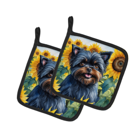 In Sunflowers Pair of Pot Holders (Design: Affenpinscher 6000, size: 7.5HX7.5W)