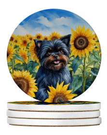 In Sunflowers Large Sandstone Coasters (Dog Breed: Affenpinscher 6000)