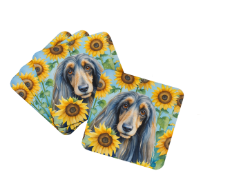 In Sunflowers Foam Coasters (Dog Breed: Afghan Hound 6001, size: 3.5)