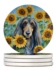 In Sunflowers Large Sandstone Coasters (Dog Breed: Afghan Hound 6001)