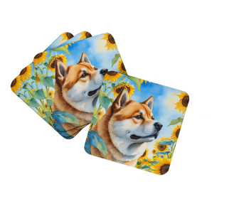 In Sunflowers Foam Coasters (Dog Breed: Akita 6003, size: 3.5)