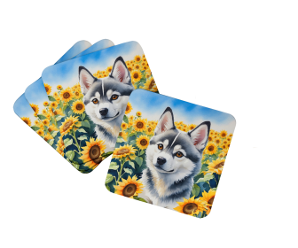 In Sunflowers Foam Coasters (Dog Breed: Alaskan Klee Kai 6004, size: 3.5)