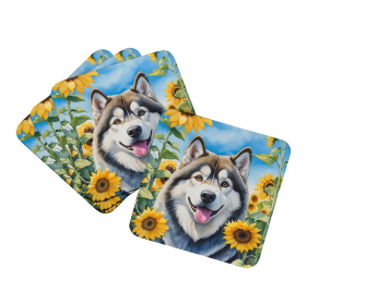 In Sunflowers Foam Coasters (Dog Breed: Alaskan Malamute 6005, size: 3.5)