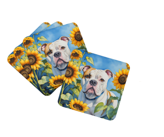In Sunflowers Foam Coasters (Dog Breed: American Bulldog 6006, size: 3.5)