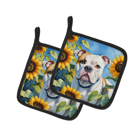 In Sunflowers Pair of Pot Holders (Design: American Bulldog 6006, size: 7.5HX7.5W)