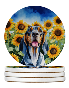 In Sunflowers Large Sandstone Coasters (Dog Breed: American English Coonhound 6007)