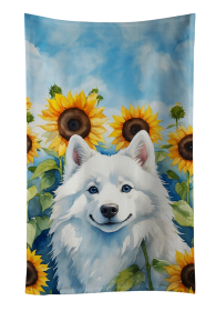 In Sunflowers Kitchen Towel (Dog Breed: American Eskimo 6008, size: 25Hx15W)